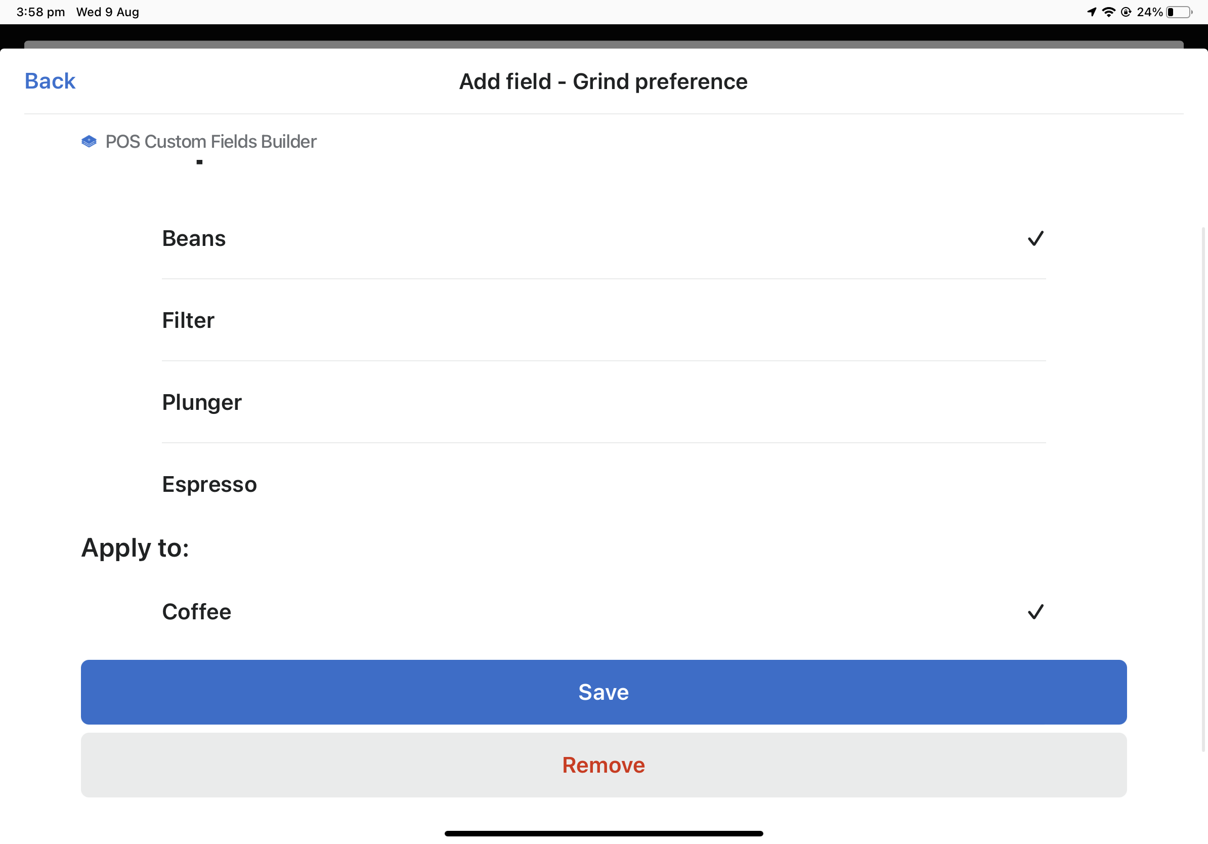 custom field empty list